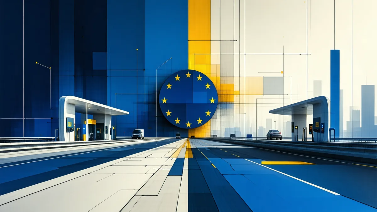European highway with electric vehicles and charging infrastructure representing AFIR regulatory requirements