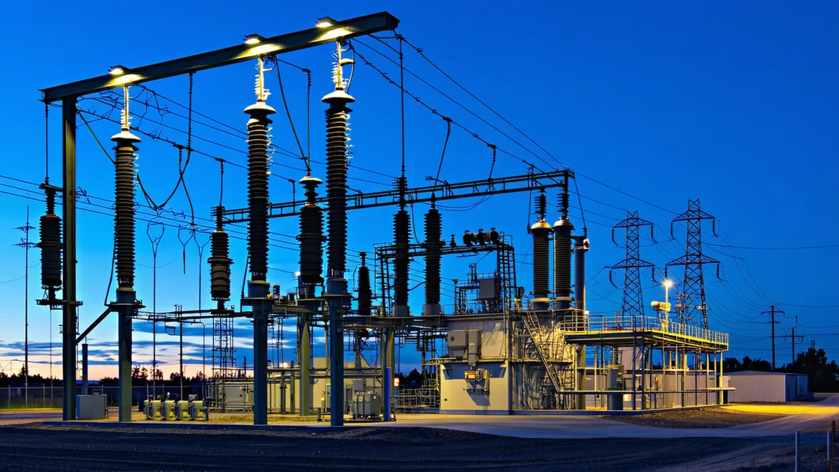 Industrial transformer station at a logistics facility with electrical infrastructure